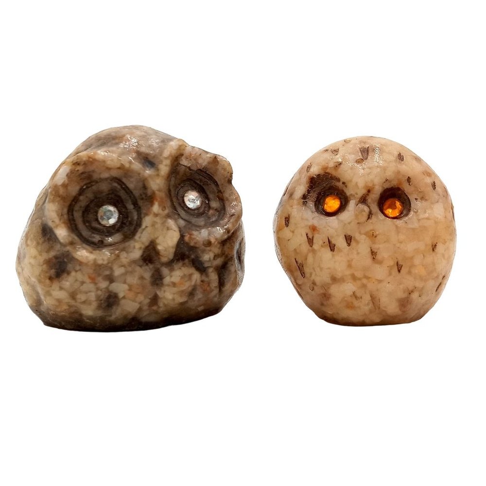 Rock Mosaic Owl Sculptures Set of 2 Schmid Brothers Japan MCM Mid Century Vtg